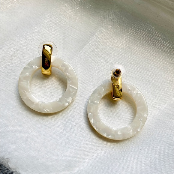 kate spade Jewelry - Kate spade earrings with mother-of-pearl and gold dangle hoops.